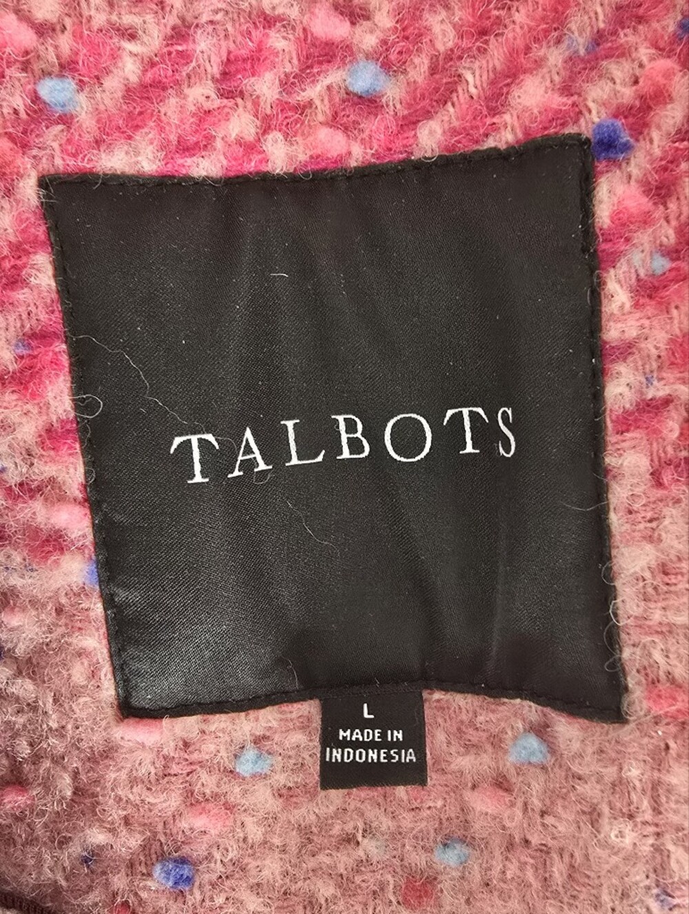 Talbots Confetti Pink Plaid Long Wool Blend Coat Jacket Size L Textured Tweed - Picture 14 of 15